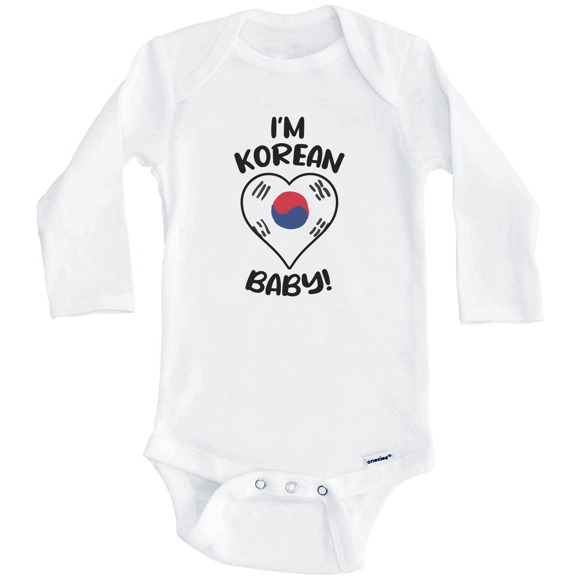I'm Korean Baby Funny South Korea Flag Heart Baby Bodysuit (Long Sleeves)
