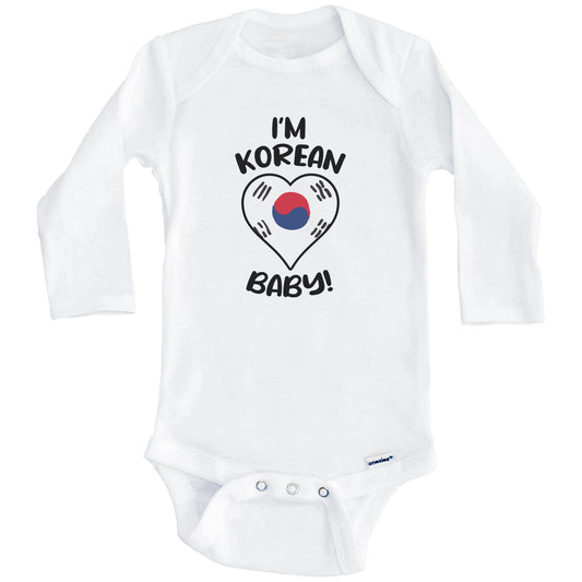 I'm Korean Baby Funny South Korea Flag Heart Baby Bodysuit (Long Sleeves)
