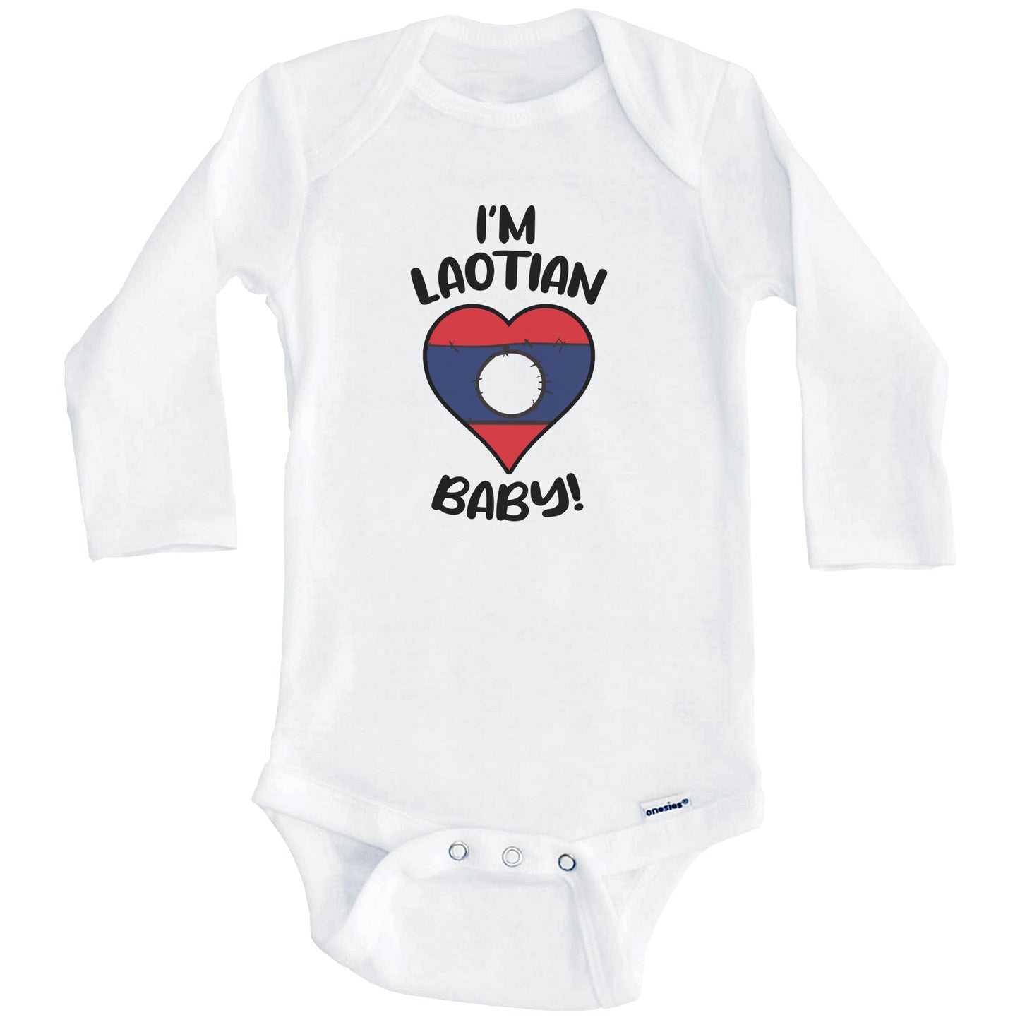 I'm Laotian Baby Funny Laos Flag Heart Baby Bodysuit (Long Sleeves)