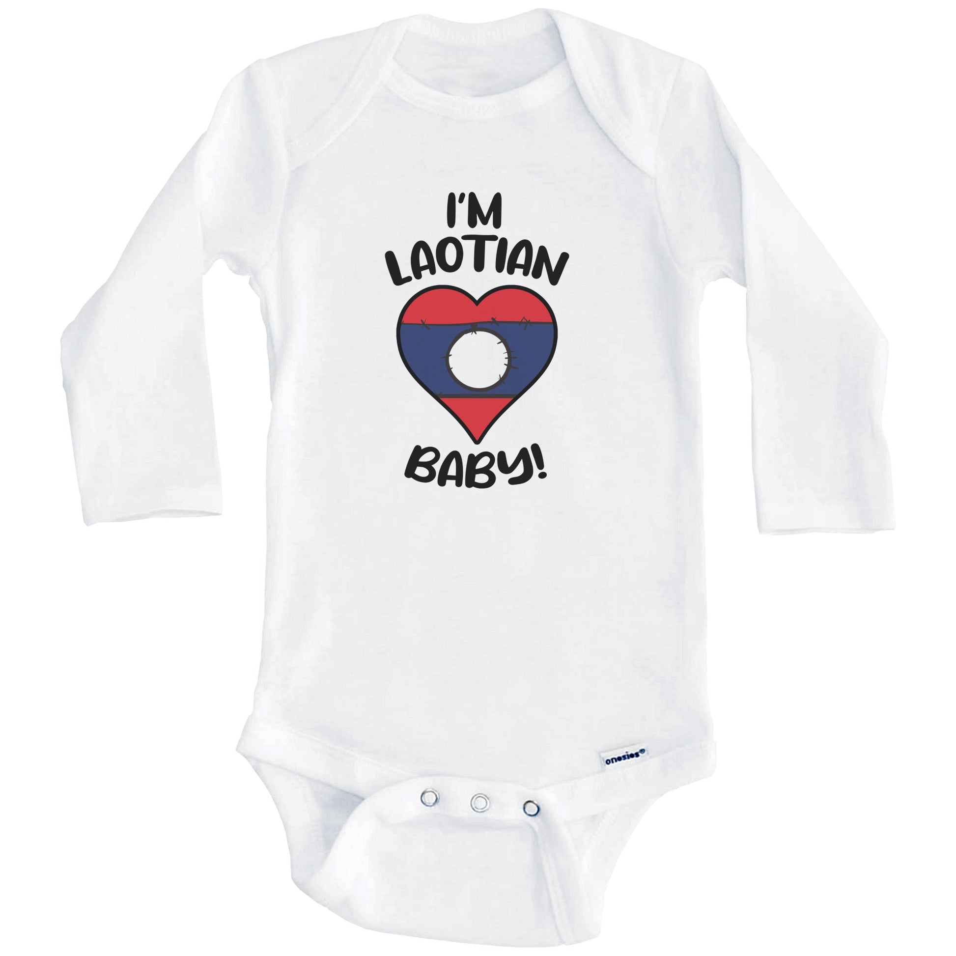 I'm Laotian Baby Funny Laos Flag Heart Baby Bodysuit (Long Sleeves)