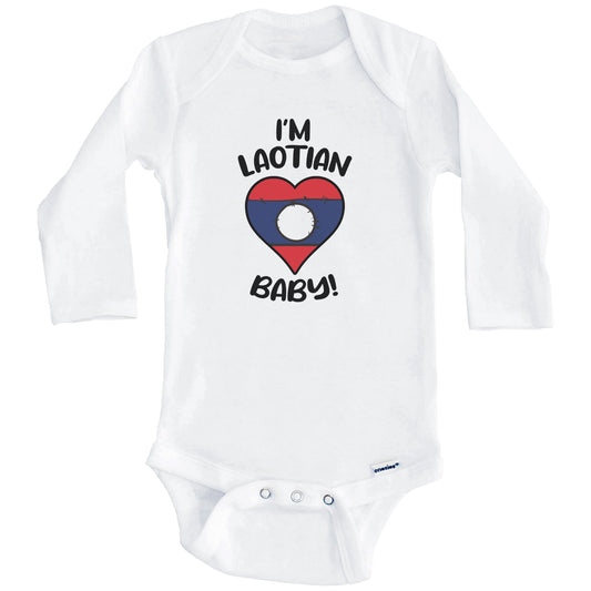 I'm Laotian Baby Funny Laos Flag Heart Baby Bodysuit (Long Sleeves)