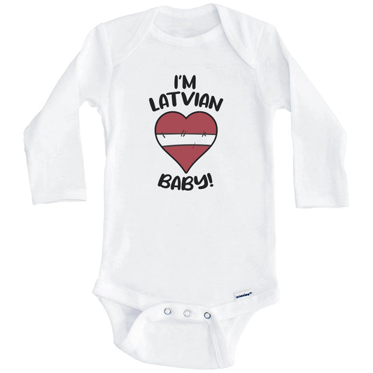 I'm Latvian Baby Funny Latvia Flag Heart Baby Bodysuit (Long Sleeves)
