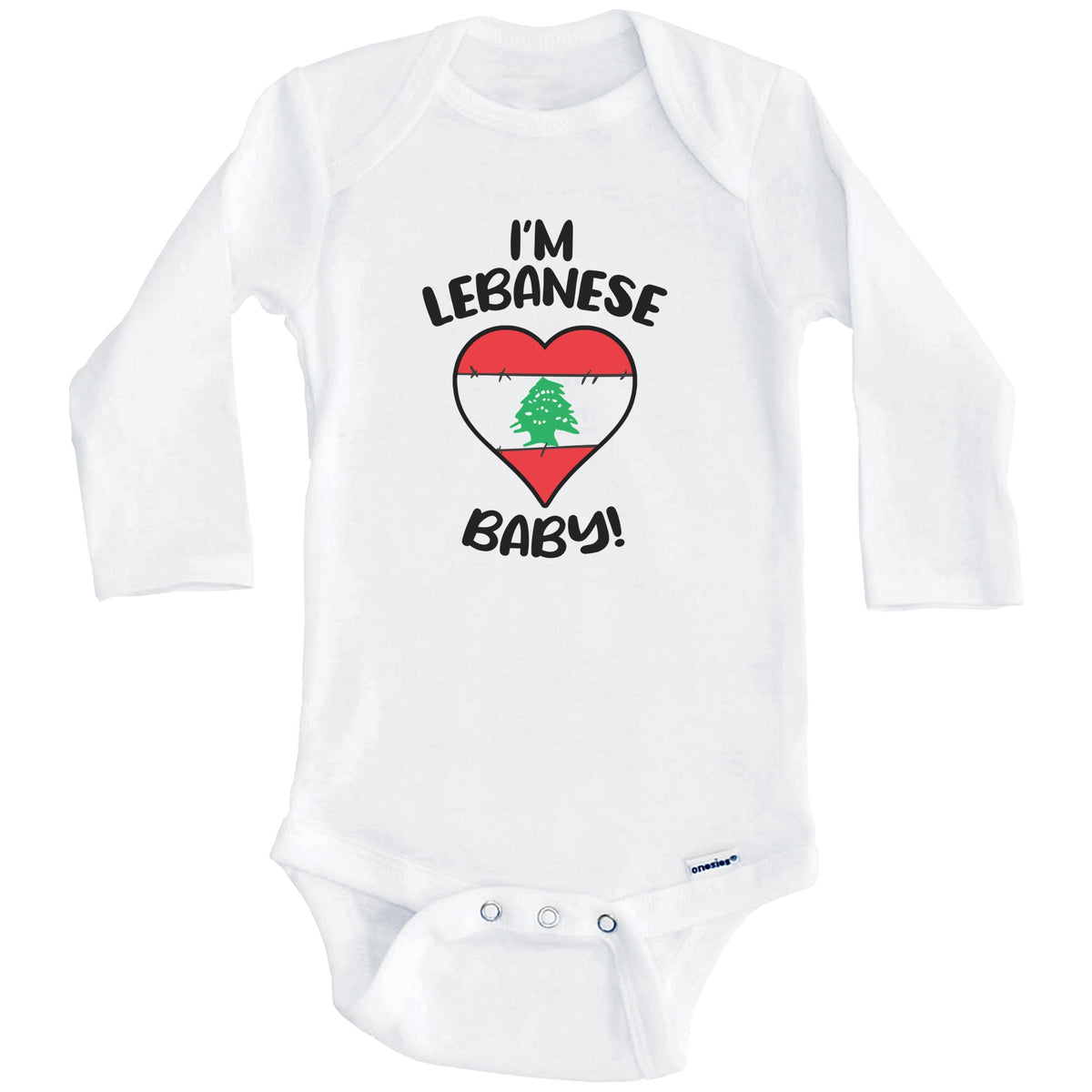 I'm Lebanese Baby Funny Lebanon Flag Heart Baby Bodysuit (Long Sleeves)