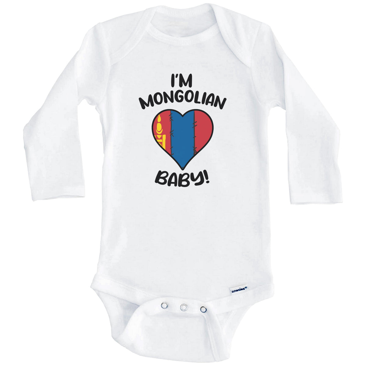 I'm Mongolian Baby Funny Mongolia Flag Heart Baby Bodysuit (Long Sleeves)