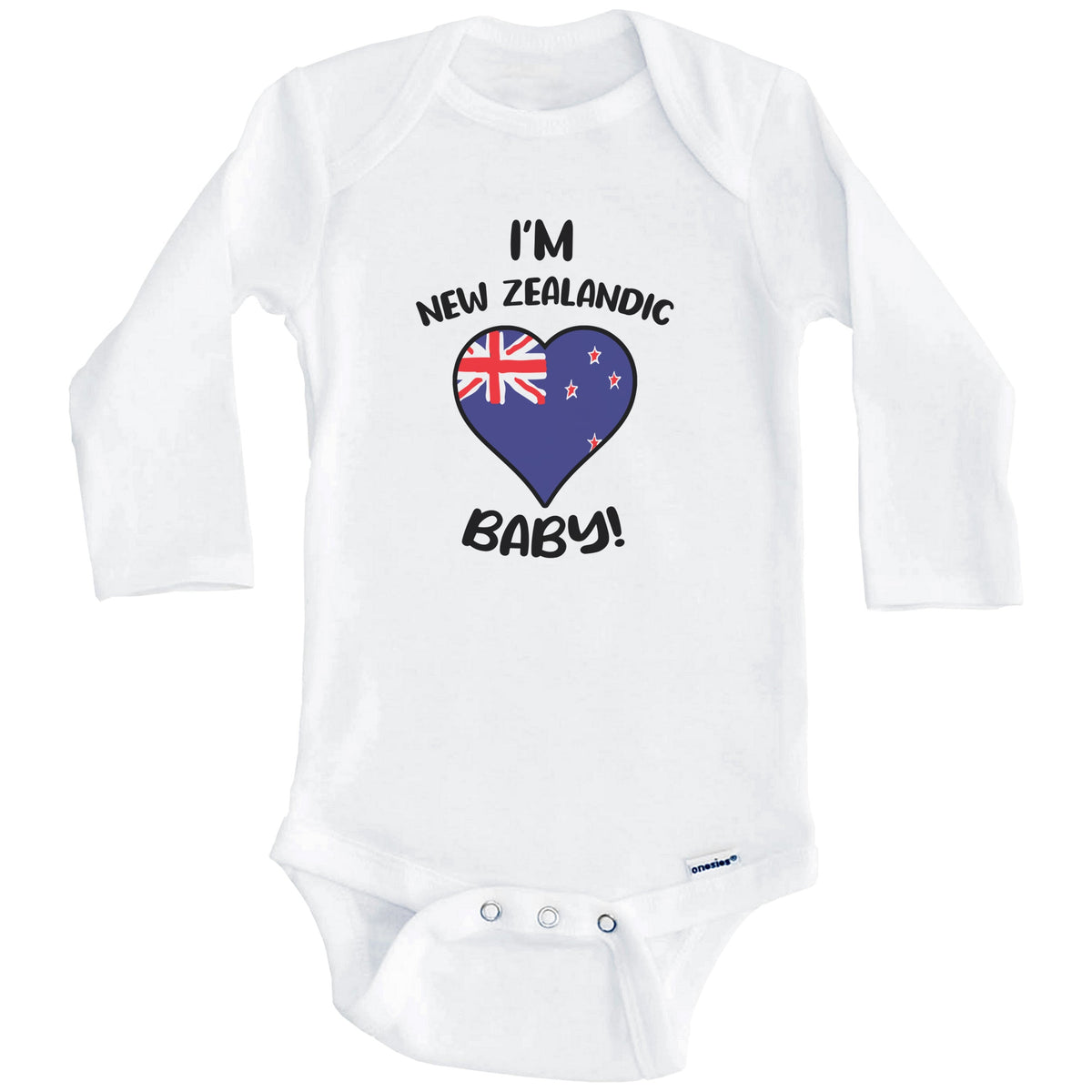 I'm New Zealandic Baby Funny New Zealand Flag Heart Baby Bodysuit (Long Sleeves)