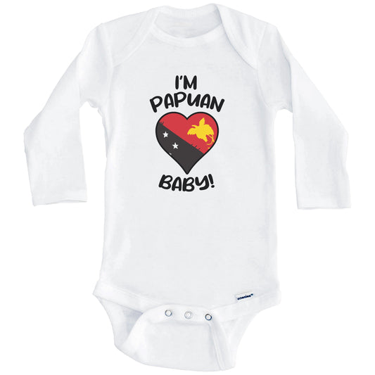 I'm Papuan Baby Funny Papua New Guinea Flag Heart Baby Bodysuit (Long Sleeves)