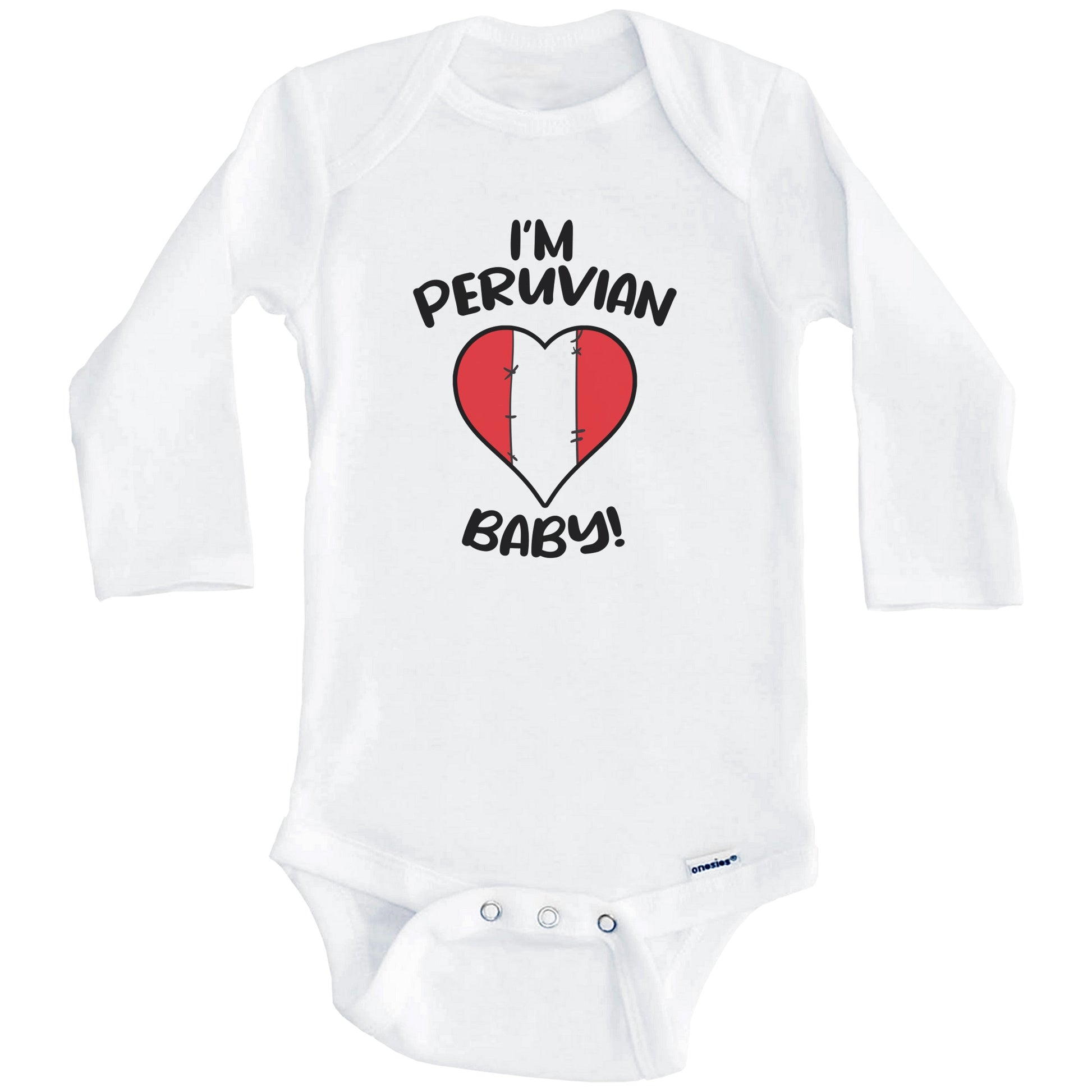 I'm Peruvian Baby Funny Peru Flag Heart Baby Bodysuit (Long Sleeves)