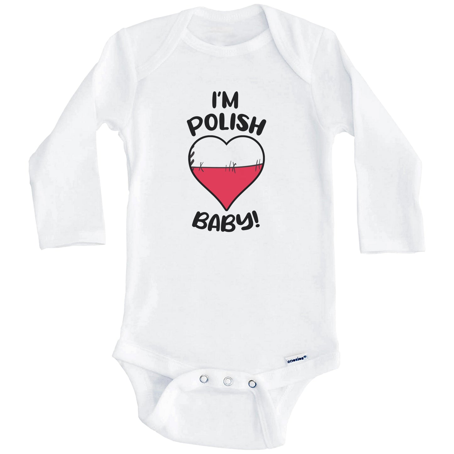 I'm Polish Baby Funny Poland Flag Heart Baby Bodysuit (Long Sleeves)