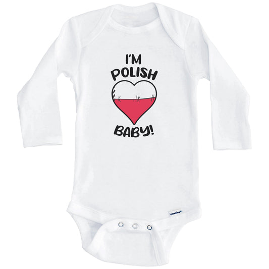 I'm Polish Baby Funny Poland Flag Heart Baby Bodysuit (Long Sleeves)