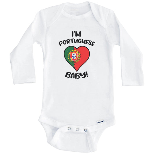 I'm Portuguese Baby Funny Portugal Flag Heart Baby Bodysuit (Long Sleeves)