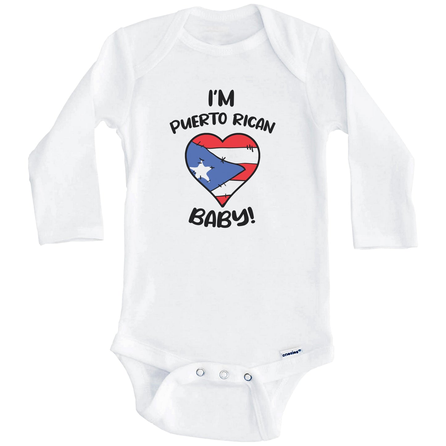 I'm Puerto Rican Baby Funny Puerto Rico Flag Heart Baby Bodysuit (Long Sleeves)