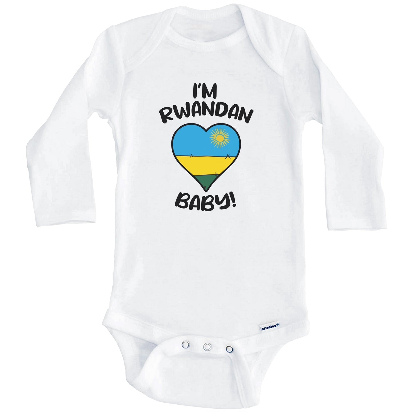 I'm Rwandan Baby Funny Rwanda Flag Heart Baby Bodysuit (Long Sleeves)