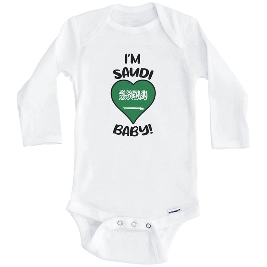 I'm Saudi Baby Funny Saudi Arabia Flag Heart Baby Bodysuit (Long Sleeves)