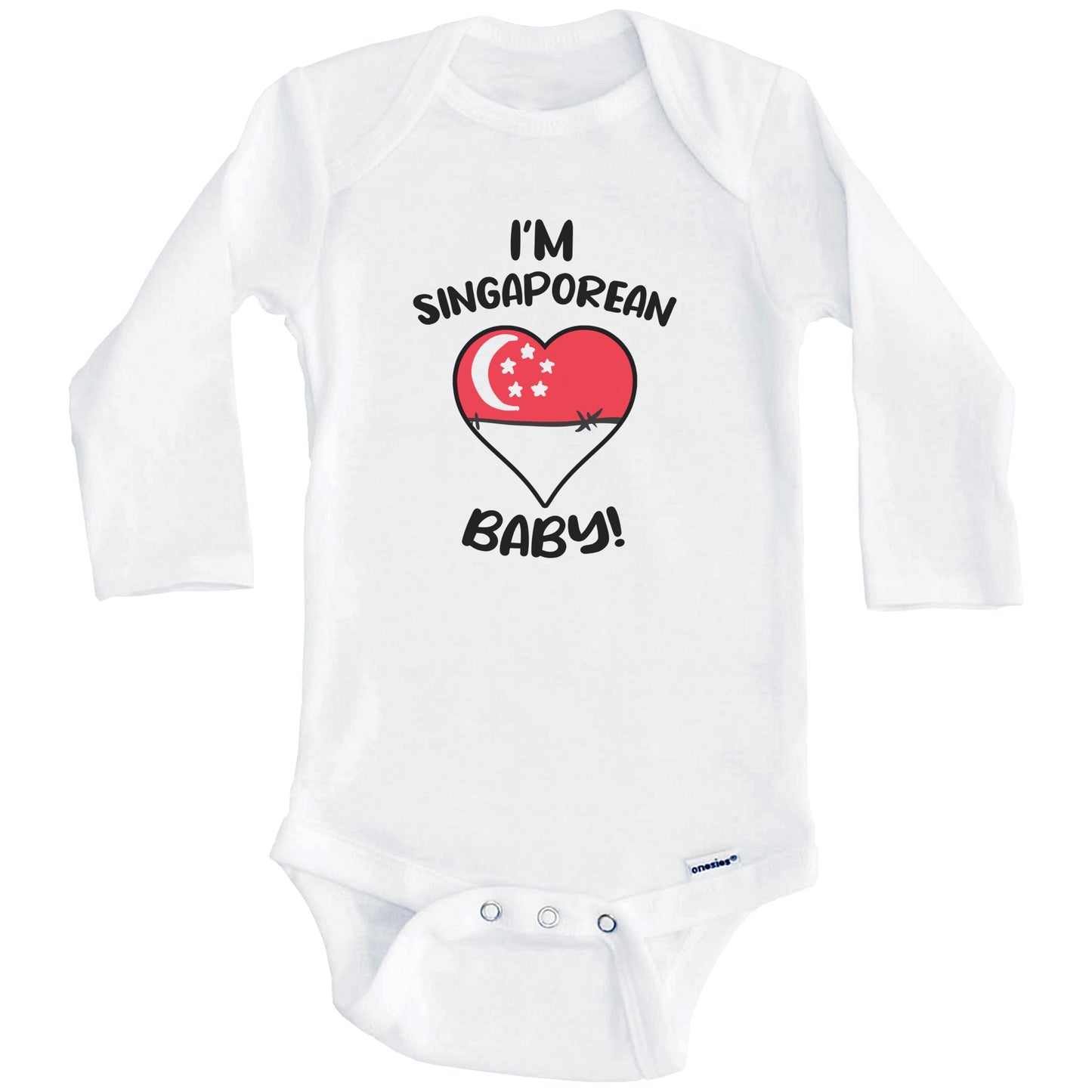 I'm Singaporean Baby Funny Singapore Flag Heart Baby Bodysuit (Long Sleeves)