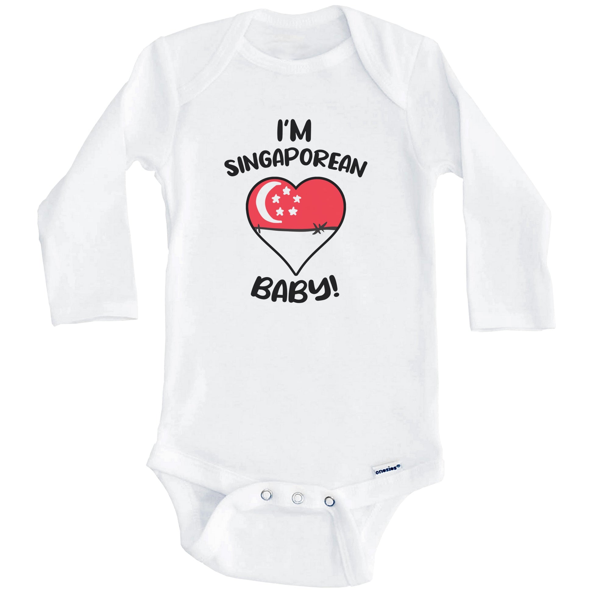 I'm Singaporean Baby Funny Singapore Flag Heart Baby Bodysuit (Long Sleeves)