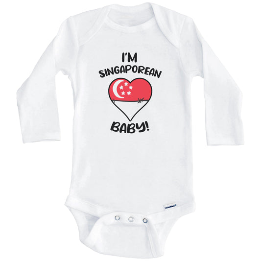 I'm Singaporean Baby Funny Singapore Flag Heart Baby Bodysuit (Long Sleeves)