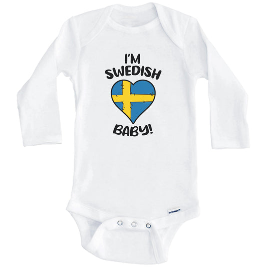 I'm Swedish Baby Funny Sweden Flag Heart Baby Bodysuit (Long Sleeves)