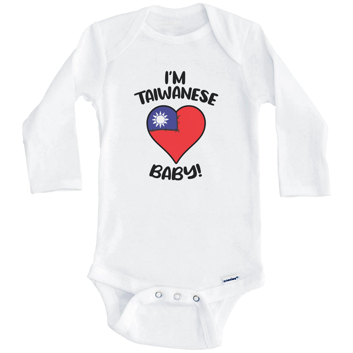 I'm Taiwanese Baby Funny Taiwan Flag Heart Baby Bodysuit (Long Sleeves)