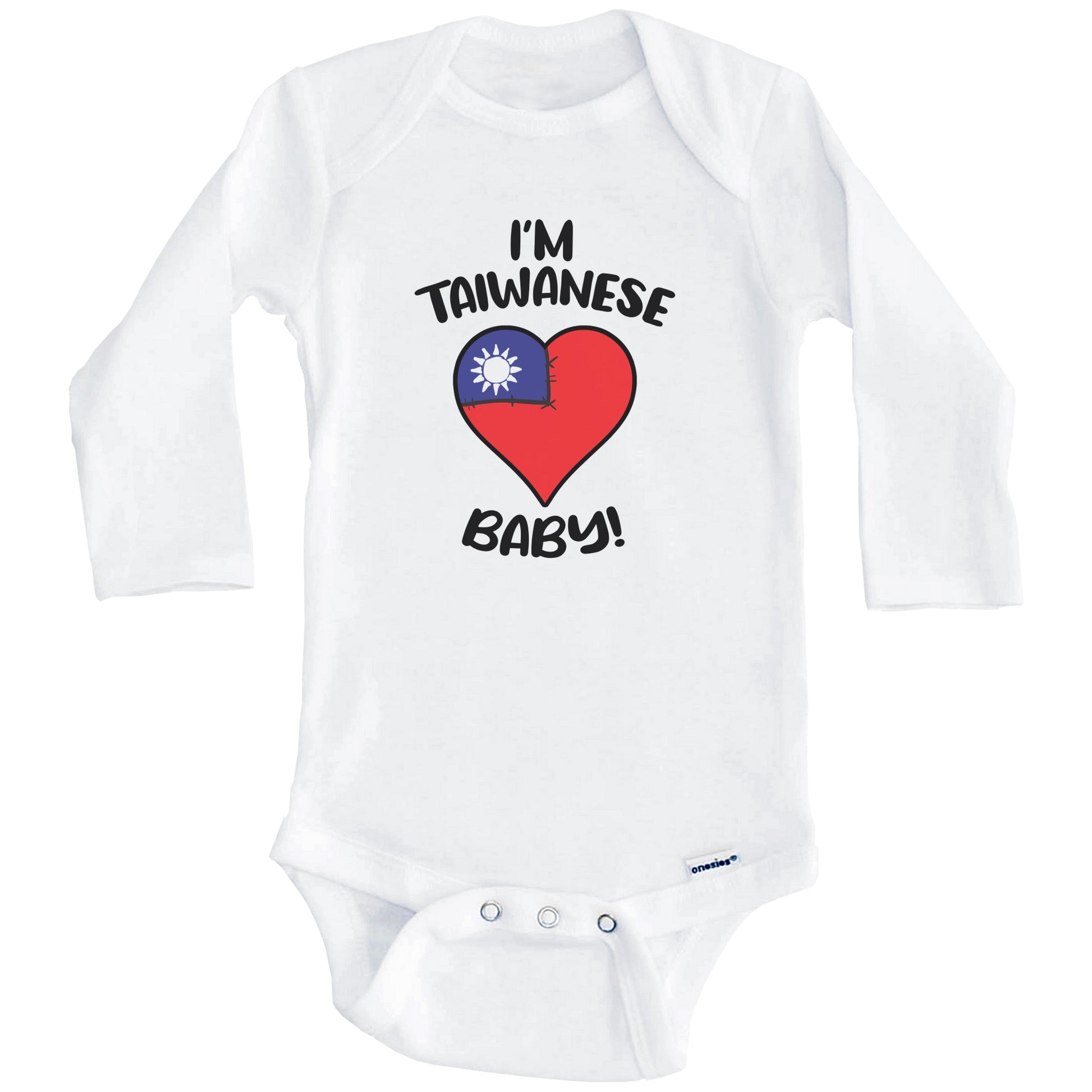 I'm Taiwanese Baby Funny Taiwan Flag Heart Baby Bodysuit (Long Sleeves)