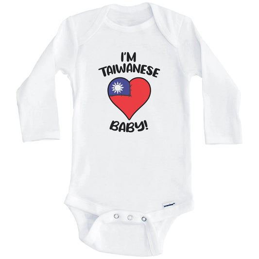 I'm Taiwanese Baby Funny Taiwan Flag Heart Baby Bodysuit (Long Sleeves)
