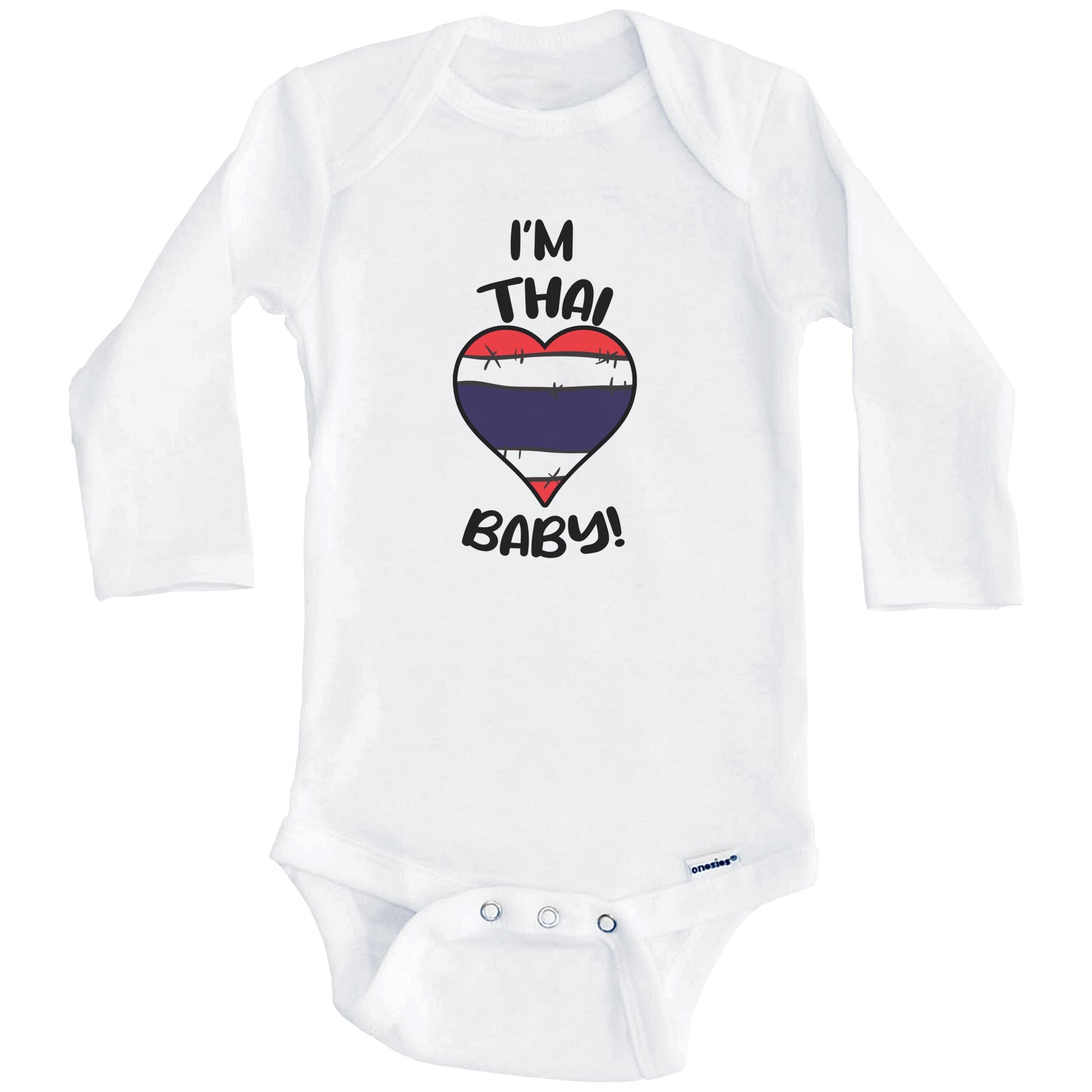 I'm Thai Baby Funny Thailand Flag Heart Baby Bodysuit (Long Sleeves)