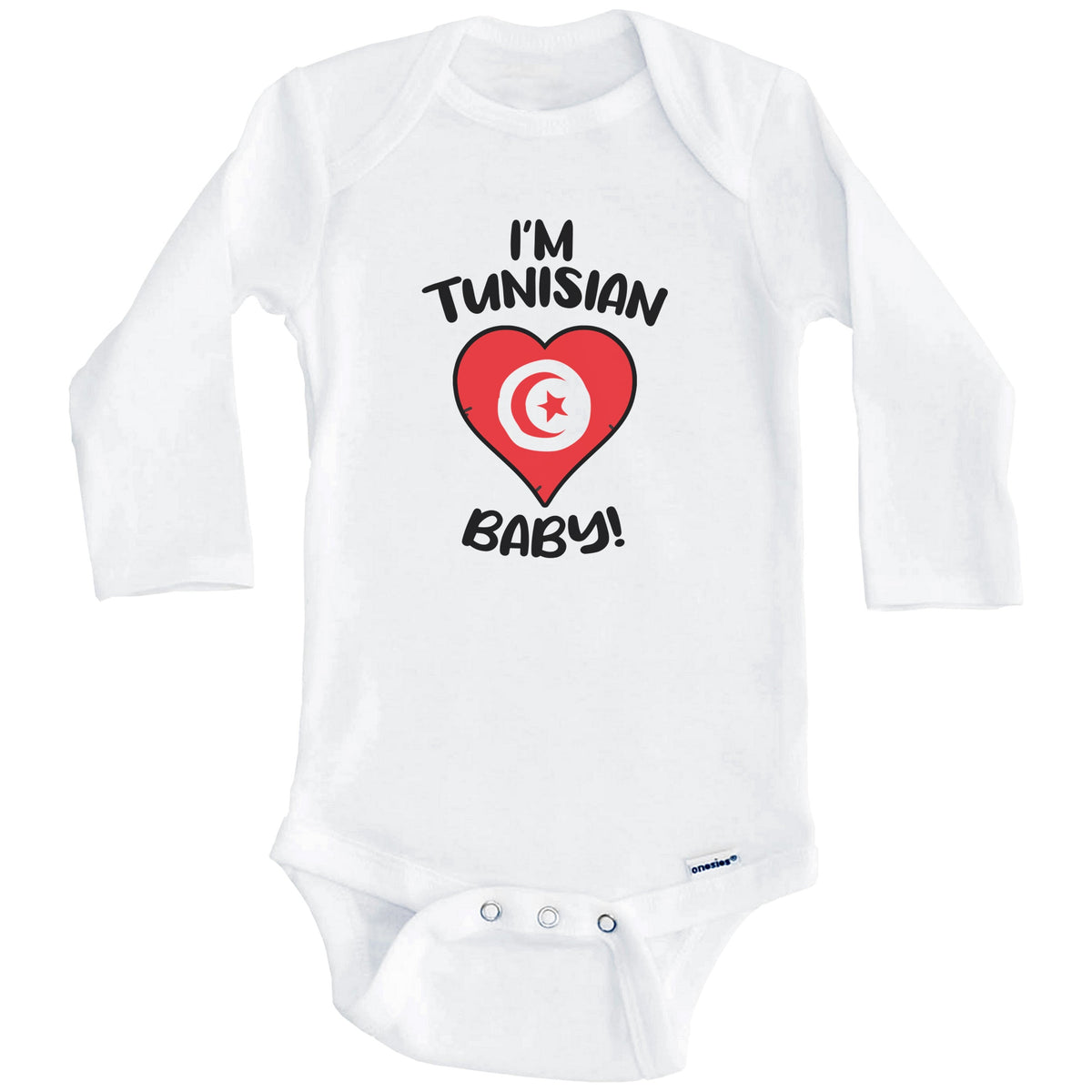 I'm Tunisian Baby Funny Tunisia Flag Heart Baby Bodysuit (Long Sleeves)