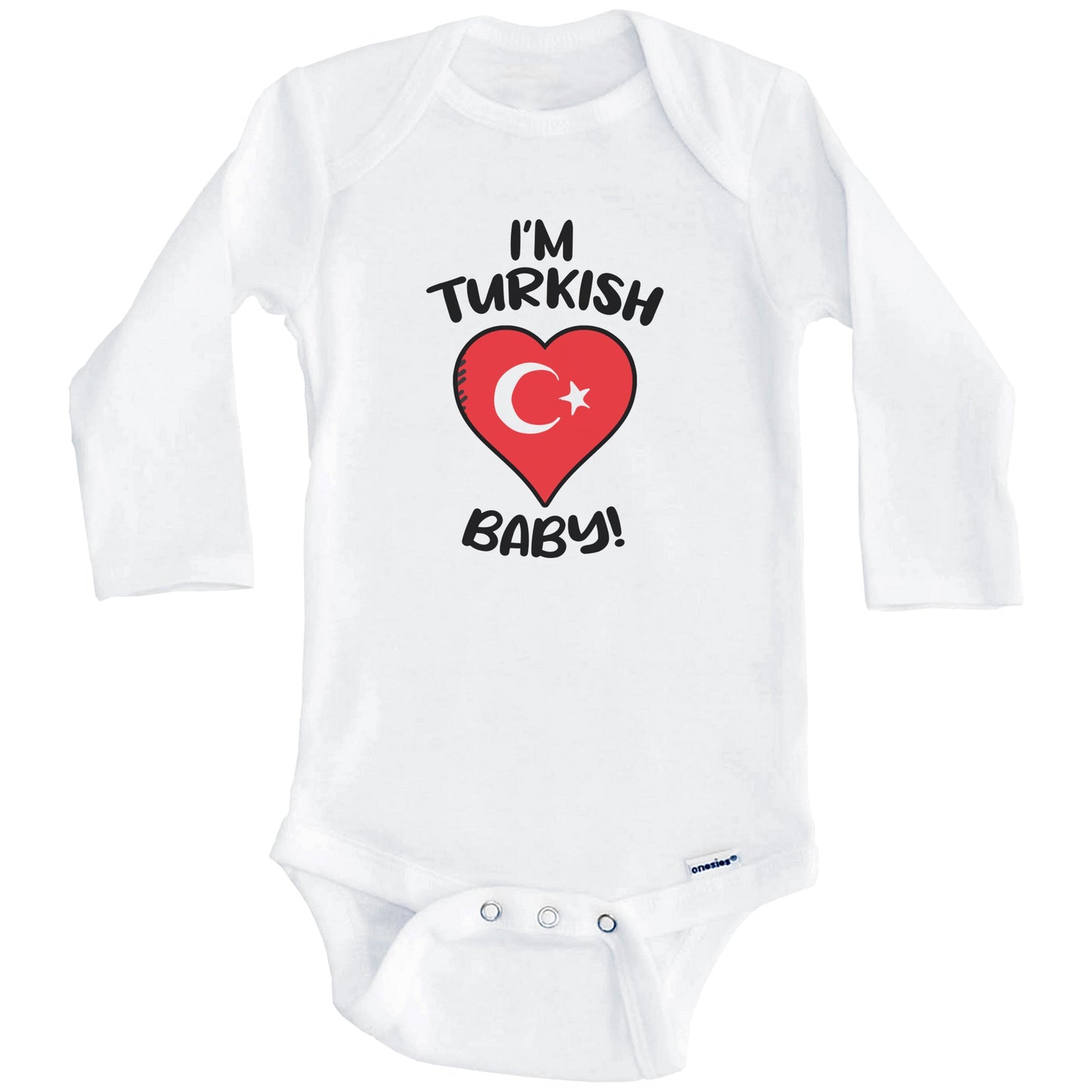 I'm Turkish Baby Funny Turkey Flag Heart Baby Bodysuit (Long Sleeves)