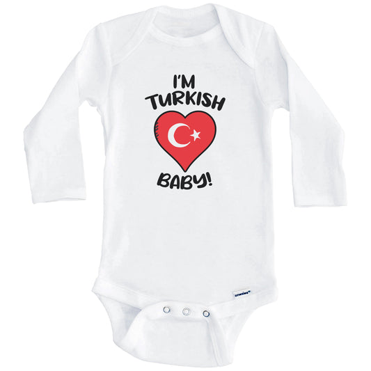 I'm Turkish Baby Funny Turkey Flag Heart Baby Bodysuit (Long Sleeves)