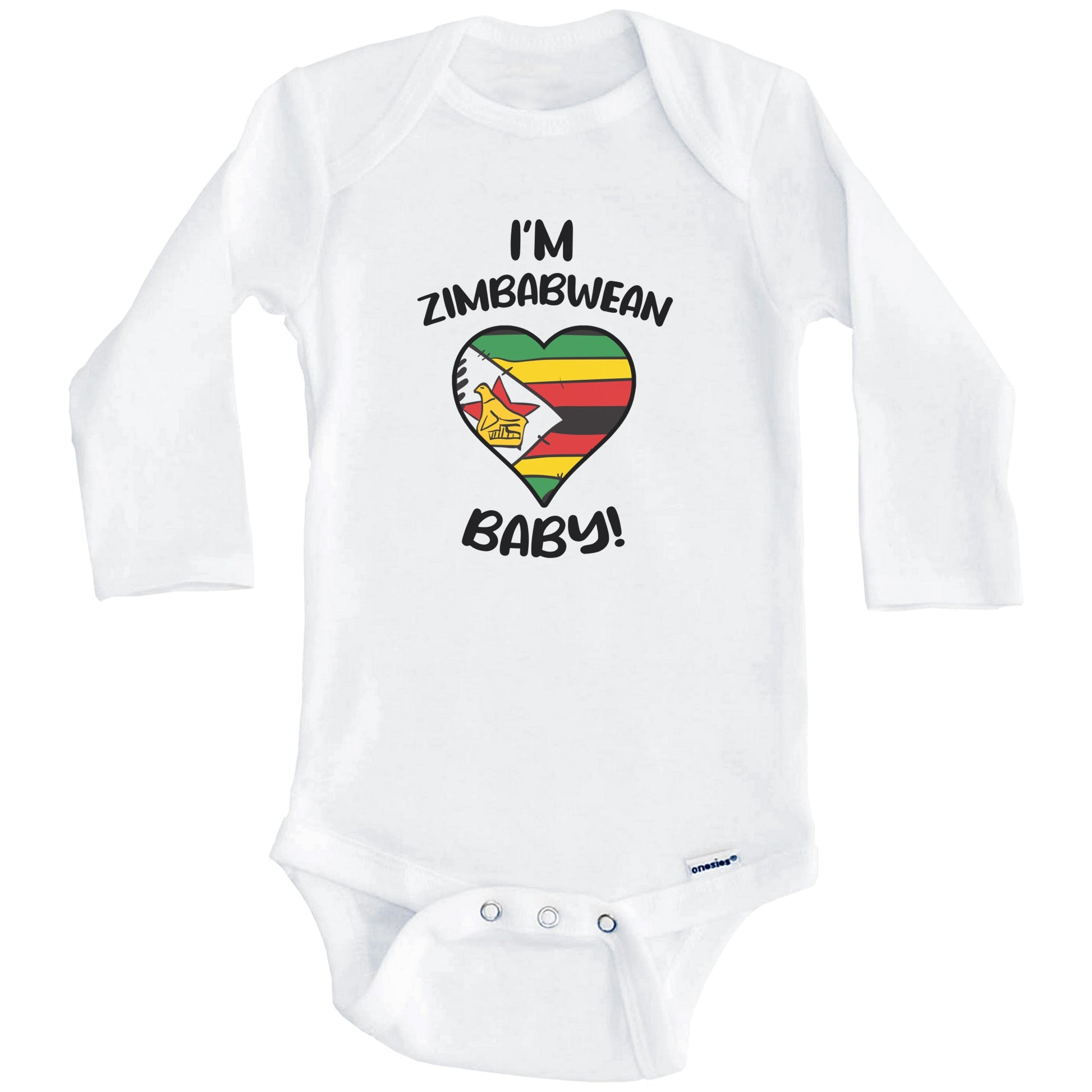 I'm Zimbabwean Baby Funny Zimbabwe Flag Heart Baby Bodysuit (Long Sleeves)