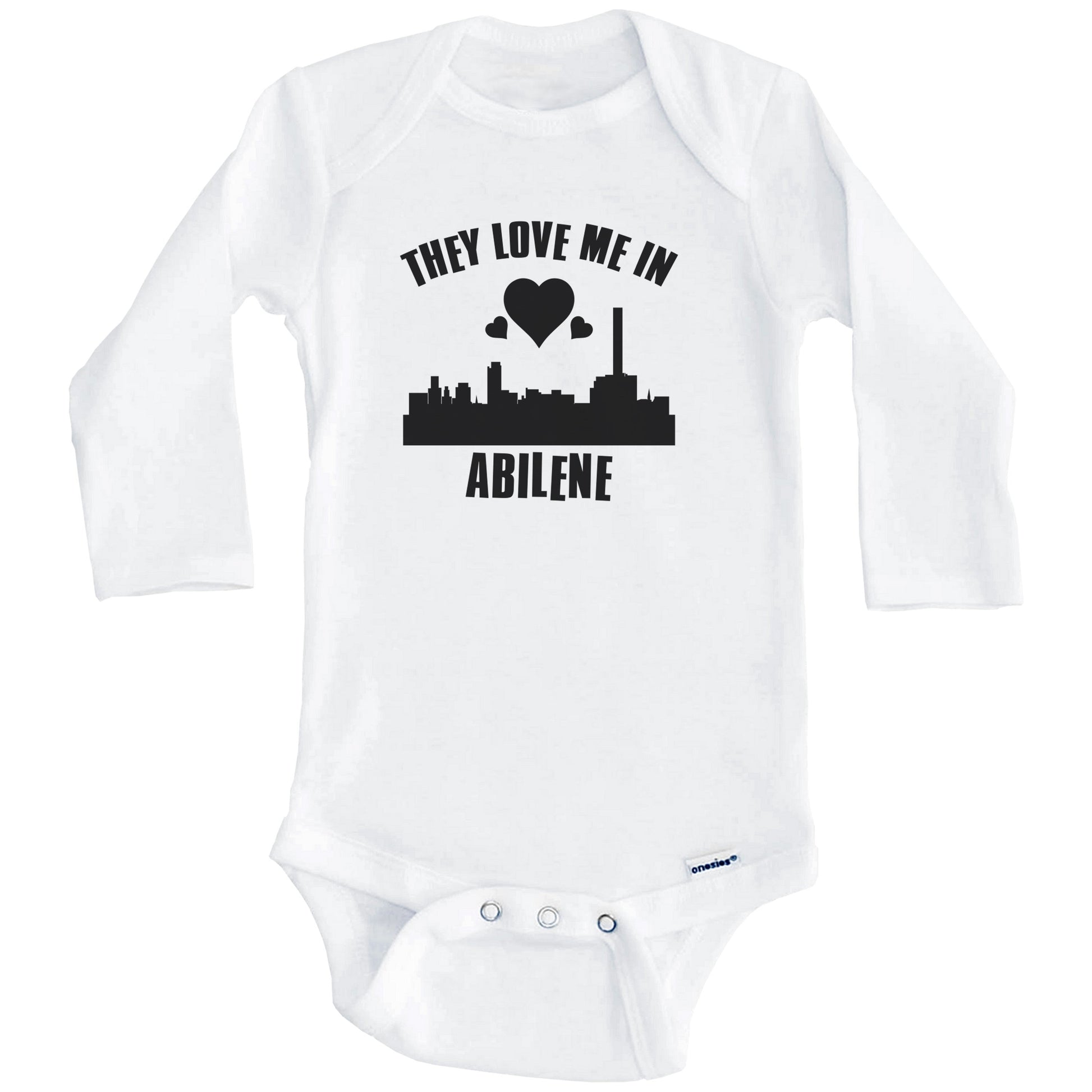 They Love Me In Abilene Texas Hearts Skyline One Piece Baby Bodysuit (Long Sleeves)