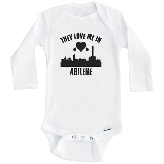 They Love Me In Abilene Texas Hearts Skyline One Piece Baby Bodysuit (Long Sleeves)