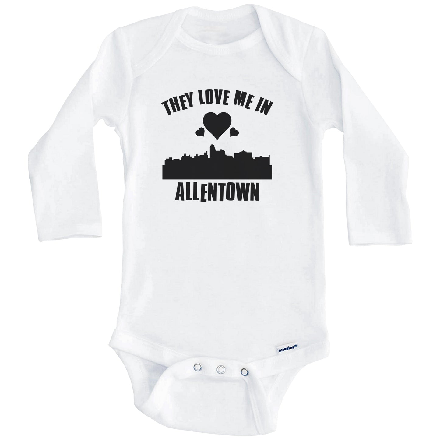 They Love Me In Allentown Pennsylvania Hearts Skyline One Piece Baby Bodysuit (Long Sleeves)