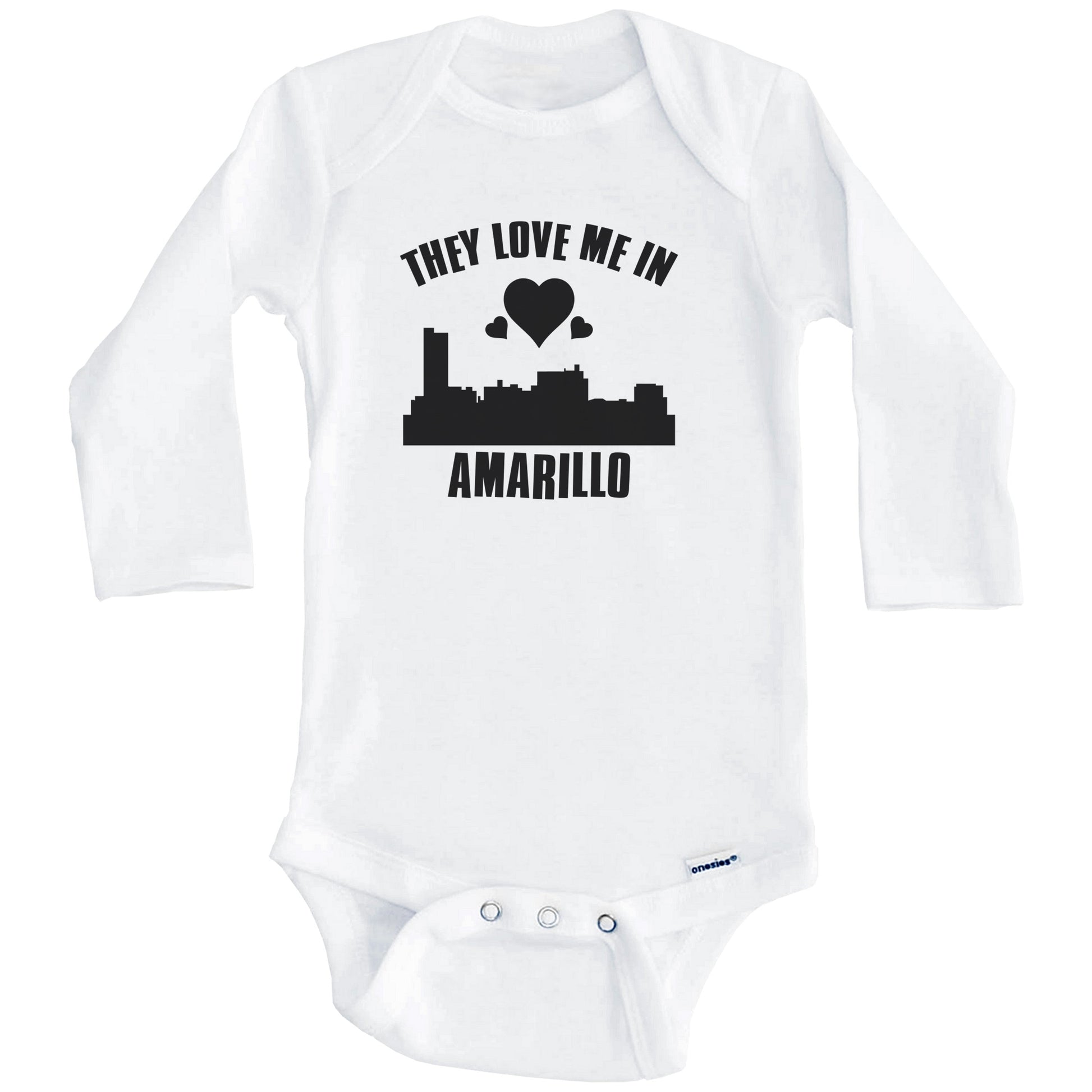 They Love Me In Amarillo Texas Hearts Skyline One Piece Baby Bodysuit (Long Sleeves)