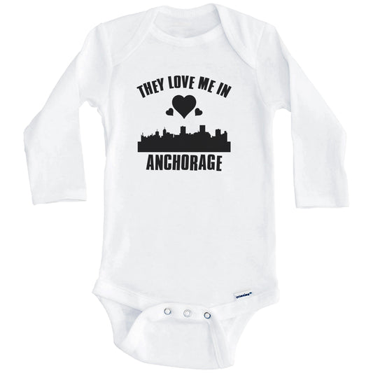 They Love Me In Anchorage Alaska Hearts Skyline One Piece Baby Bodysuit (Long Sleeves)
