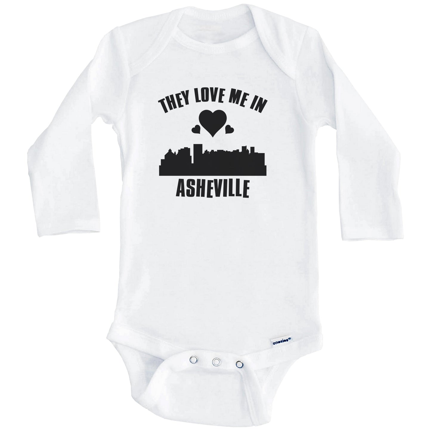 They Love Me In Asheville North Carolina Hearts Skyline One Piece Baby Bodysuit (Long Sleeves)