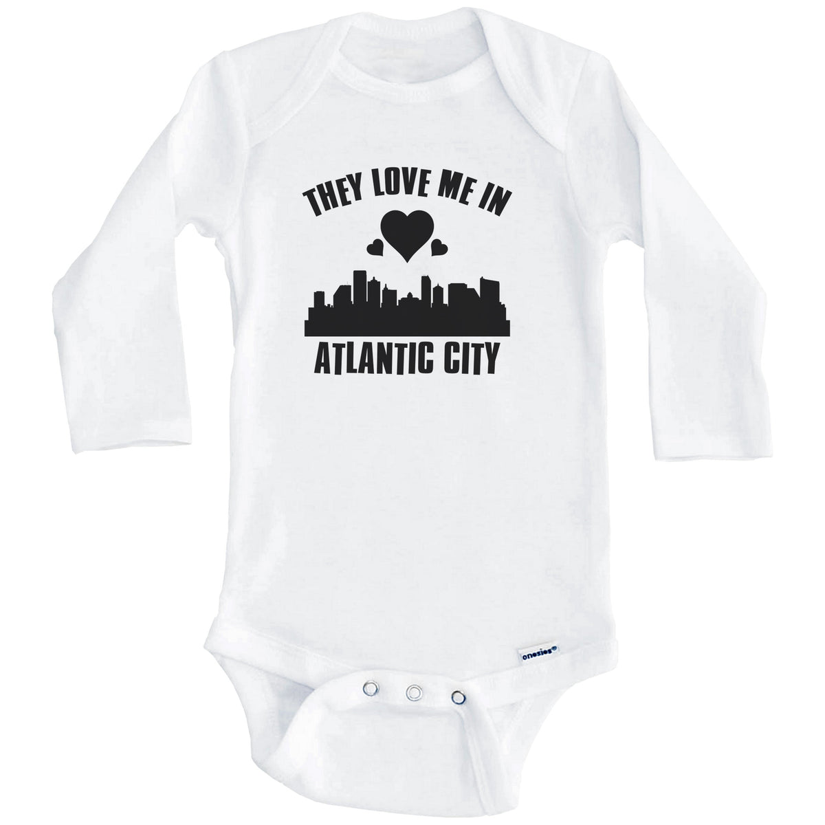 They Love Me In Atlantic City New Jersey Hearts Skyline One Piece Baby Bodysuit (Long Sleeves)