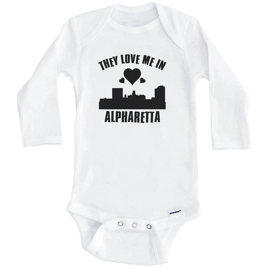 They Love Me In Augusta Georgia Hearts Skyline One Piece Baby Bodysuit (Long Sleeves)