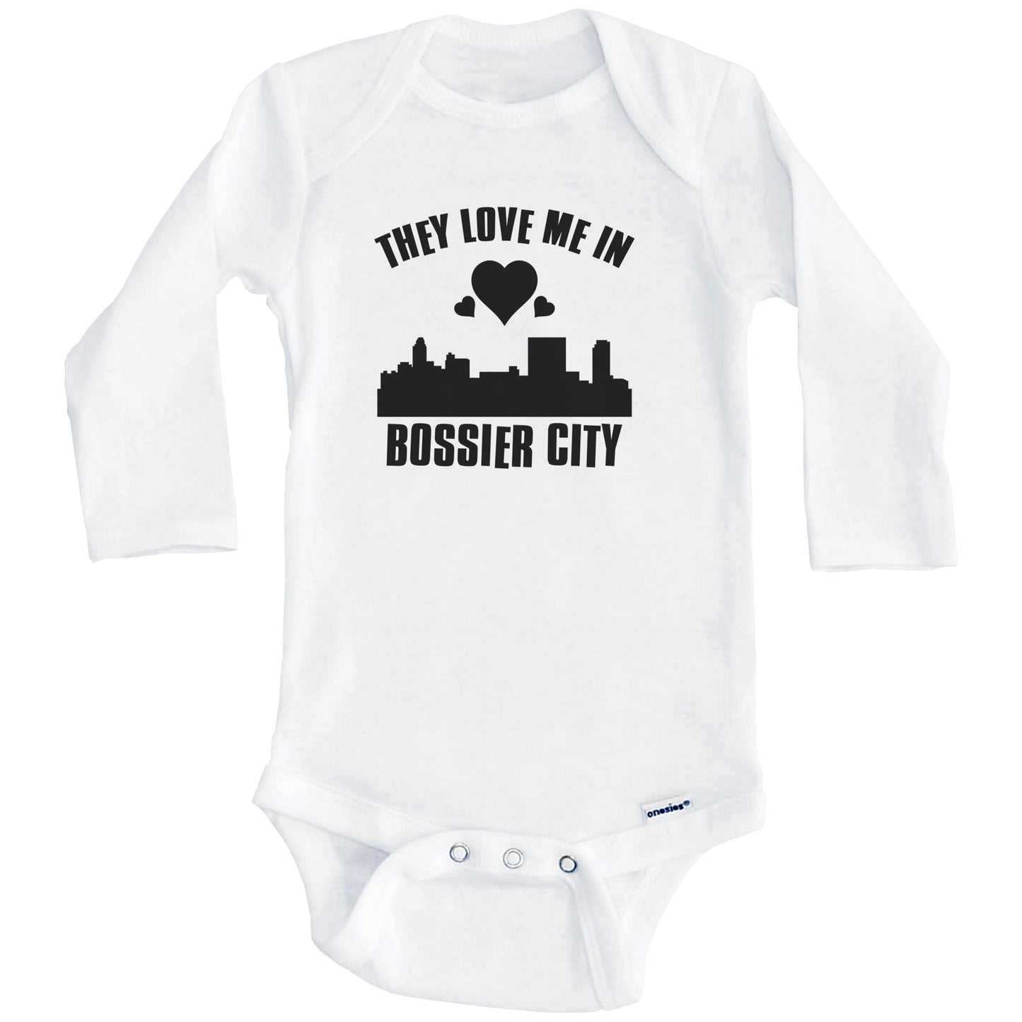 They Love Me In Bossier City Louisiana Hearts Skyline One Piece Baby Bodysuit (Long Sleeves)
