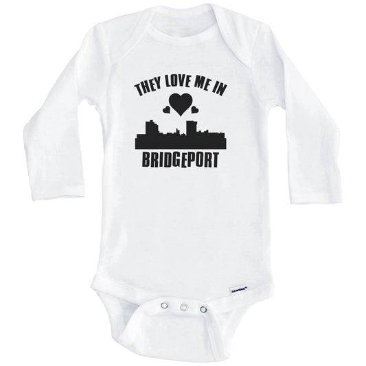 They Love Me In Bridgeport Connecticut Hearts Skyline One Piece Baby Bodysuit (Long Sleeves)