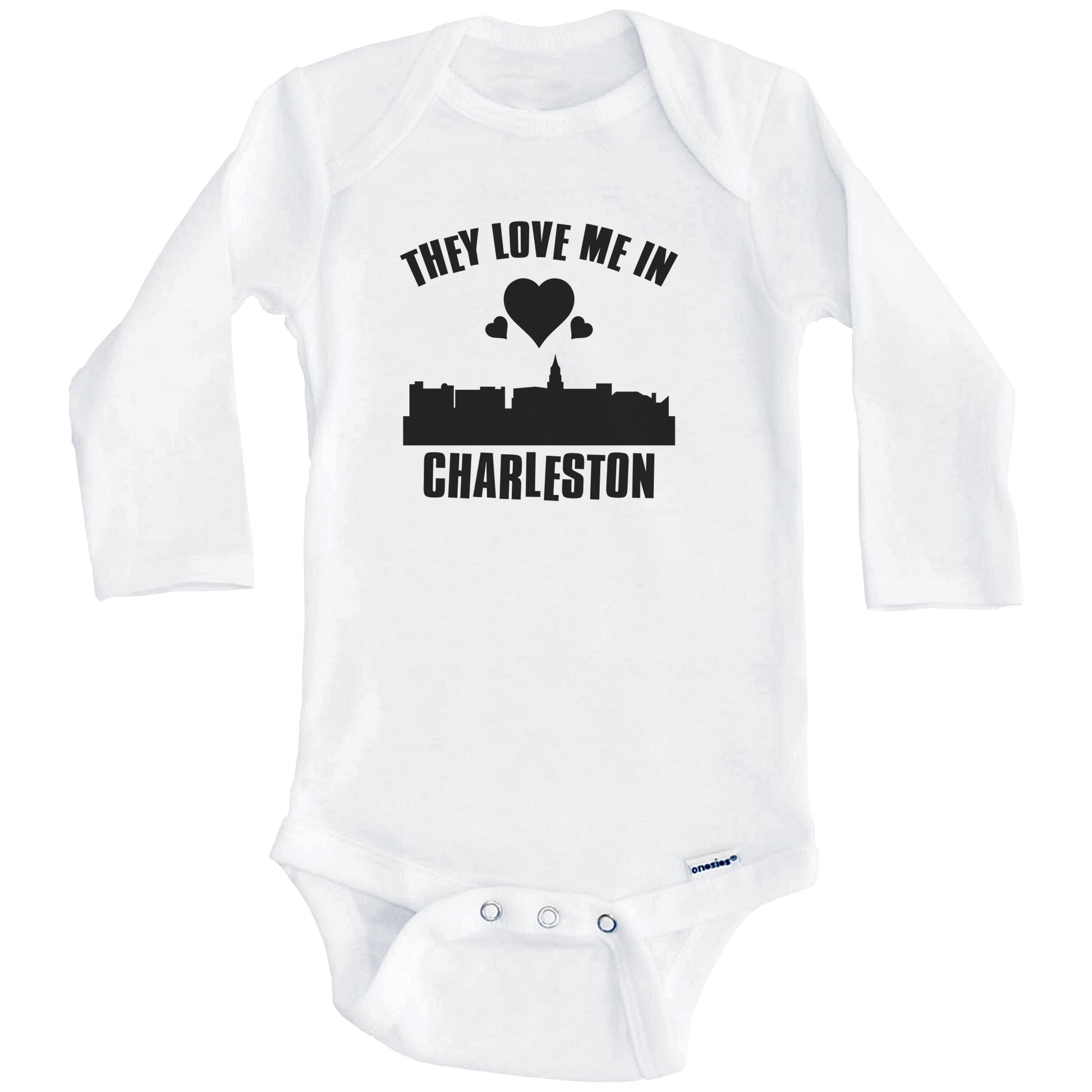 They Love Me In Charleston South Carolina Hearts Skyline One Piece Baby Bodysuit (Long Sleeves)