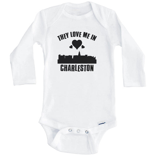 They Love Me In Charleston South Carolina Hearts Skyline One Piece Baby Bodysuit (Long Sleeves)