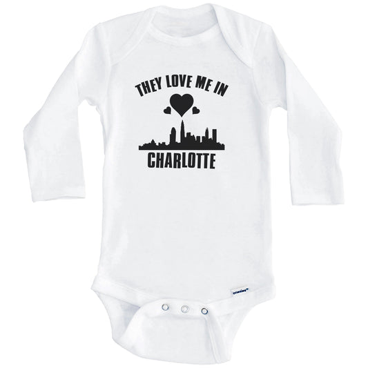 They Love Me In Charlotte North Carolina Hearts Skyline One Piece Baby Bodysuit (Long Sleeves)