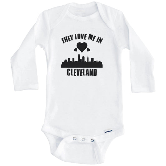 They Love Me In Cleveland Ohio Hearts Skyline One Piece Baby Bodysuit (Long Sleeves)
