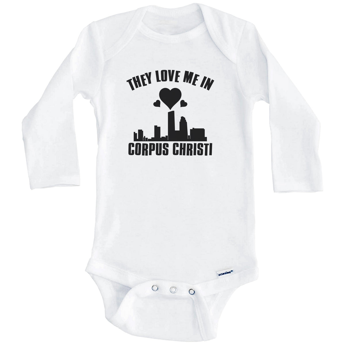 They Love Me In Corpus Christi Texas Hearts Skyline One Piece Baby Bodysuit (Long Sleeves)