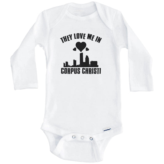 They Love Me In Corpus Christi Texas Hearts Skyline One Piece Baby Bodysuit (Long Sleeves)