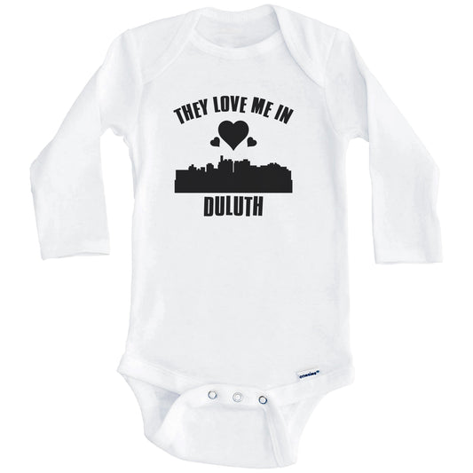They Love Me In Duluth Minnesota Hearts Skyline One Piece Baby Bodysuit (Long Sleeves)
