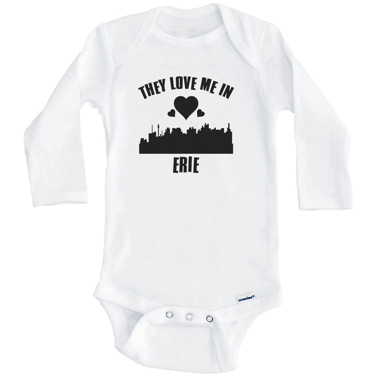 They Love Me In Erie Pennsylvania Hearts Skyline One Piece Baby Bodysuit (Long Sleeves)