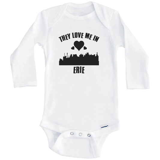 They Love Me In Erie Pennsylvania Hearts Skyline One Piece Baby Bodysuit (Long Sleeves)