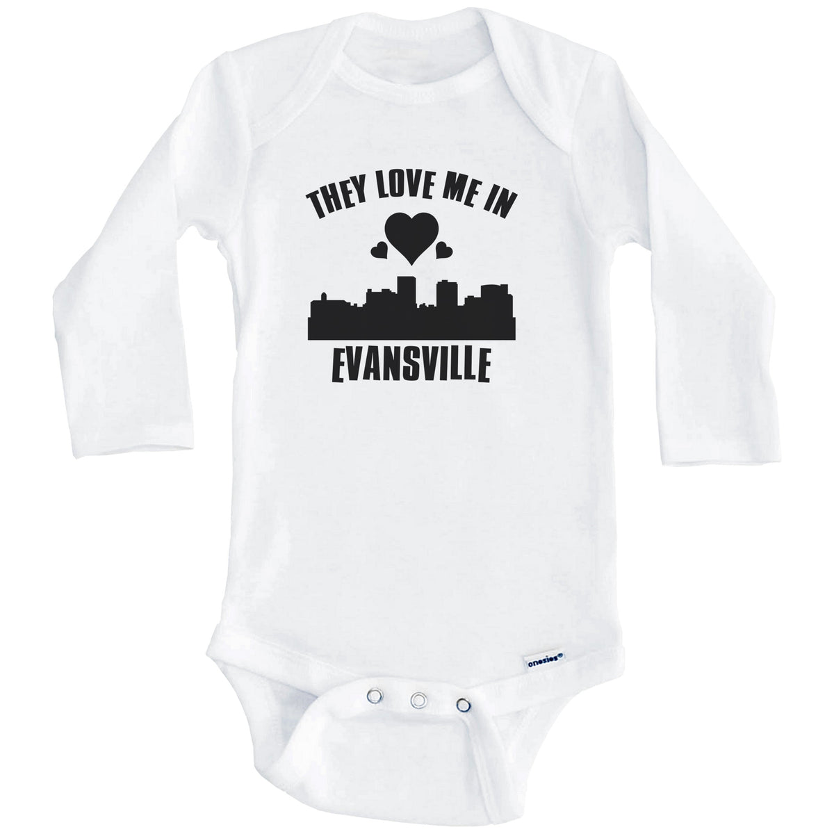 They Love Me In Evansville Indiana Hearts Skyline One Piece Baby Bodysuit (Long Sleeves)
