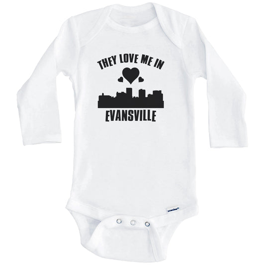 They Love Me In Evansville Indiana Hearts Skyline One Piece Baby Bodysuit (Long Sleeves)